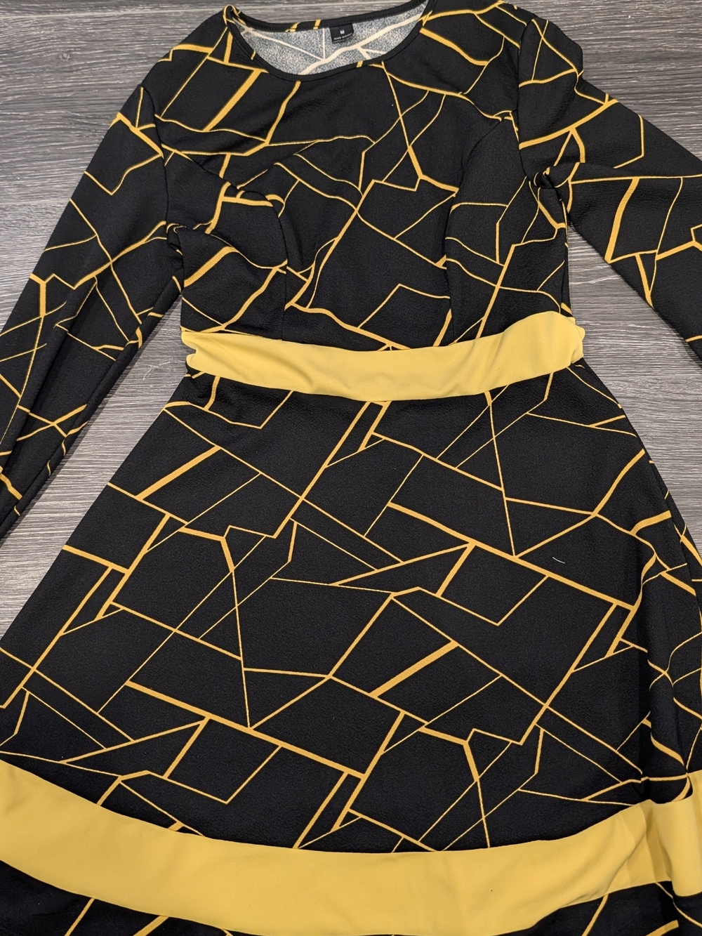 Women Black & Yellow Geometric Fit-and-Flare Dress